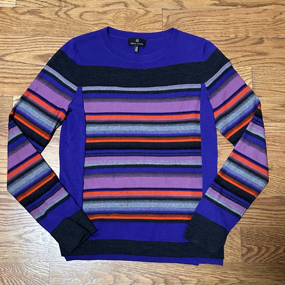 Rena Lange Colorful Striped‎ Sweater 100% Virgin Wool